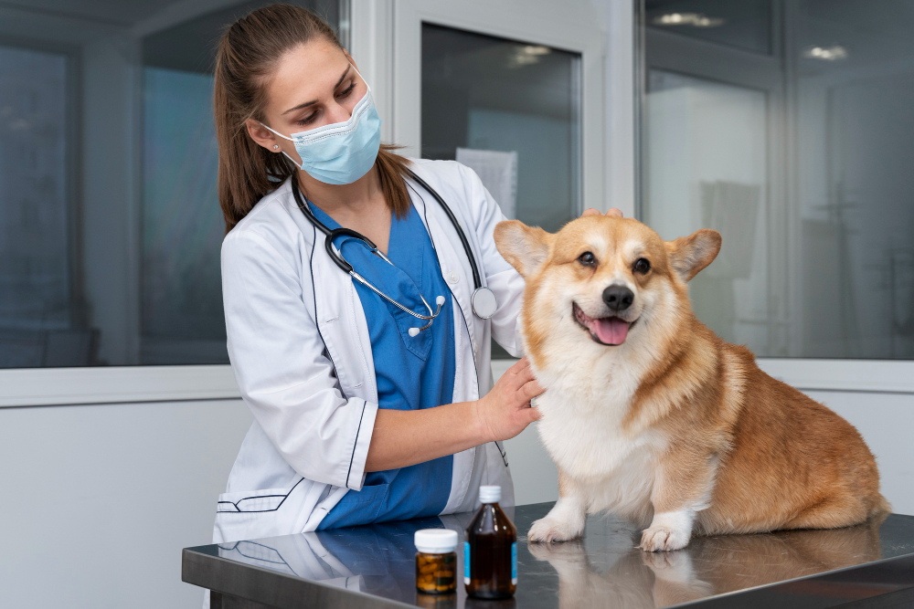 Veterinarian examining dog to identify pet symptoms and support pet health awareness